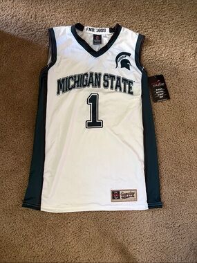 Michigan State #1 Basketball Jersey - White & Dark Green Youth Large